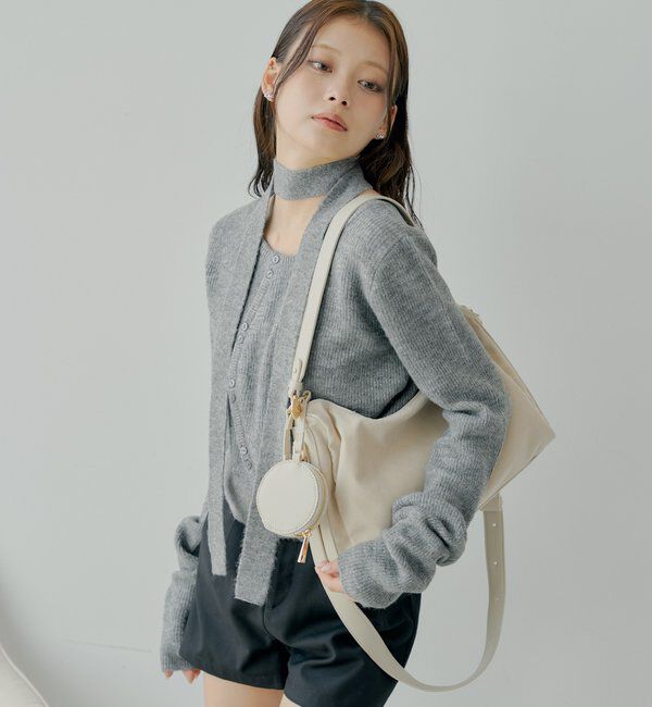  「チョーカー付きラウンドボタンコンパクトカーディガン」|カーディガン|