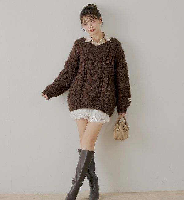  「ケーブルVルーズニットワンピース」|ワンピース|