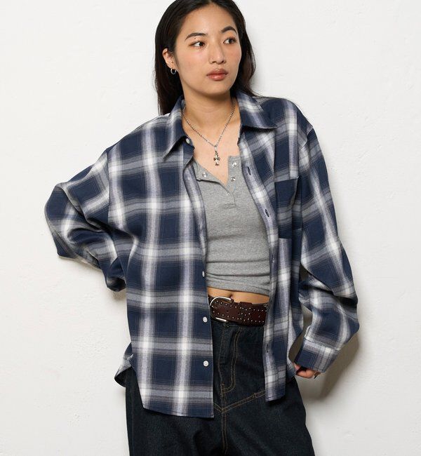  「KOOKYNオンブレチェックシャツ」|シャツ・ブラウス|ネイビー