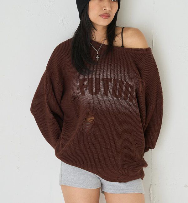  「DISTRESSED SPRAY LOGO KNIT/ダメージスプレーロゴニット」|ニット・セーター|