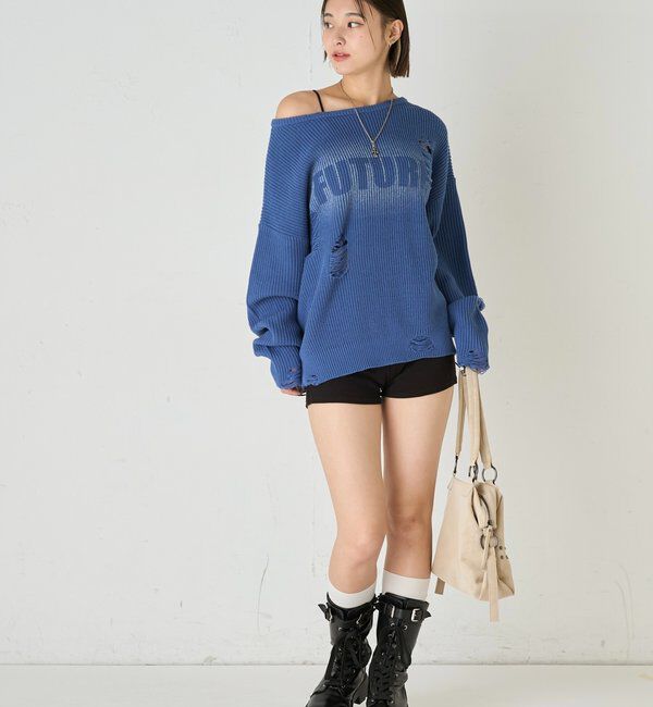  「DISTRESSED SPRAY LOGO KNIT/ダメージスプレーロゴニット」|ニット・セーター|