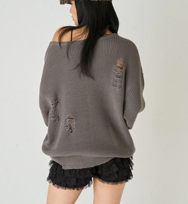 「DISTRESSED SPRAY LOGO KNIT/ダメージスプレーロゴニット」|ニット・セーター|