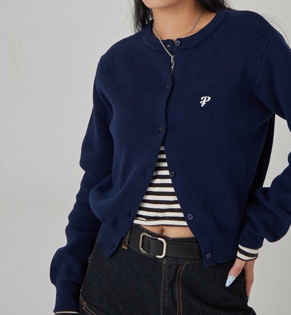  「ワンポイントクルーカーデ」|カーディガン|