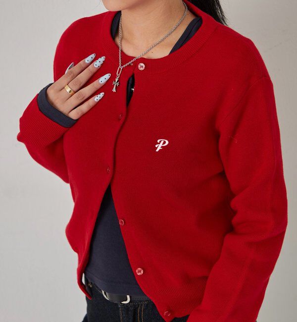  「ワンポイントクルーカーデ」|カーディガン|