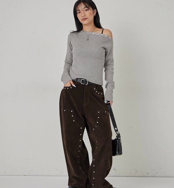  「スタッズワンオフショルニット」|ニット・セーター|