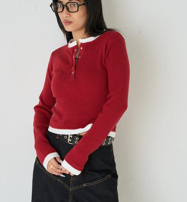  「レイヤードヘンリーニットトップス」|ニット・セーター|