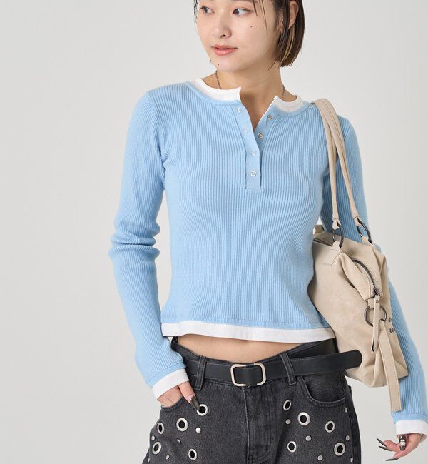  「レイヤードヘンリーニットトップス」|ニット・セーター|