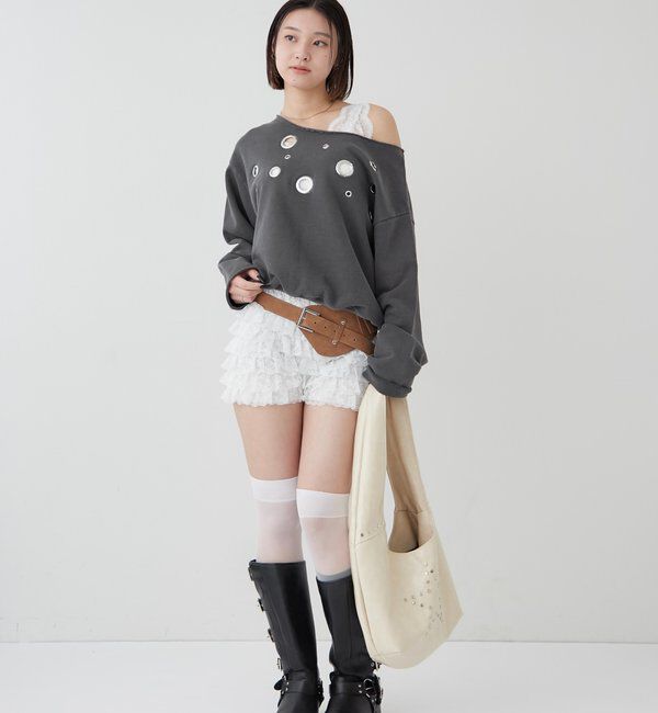  「フロントアイレットオフショルスウェット」|Tシャツ・カットソー|