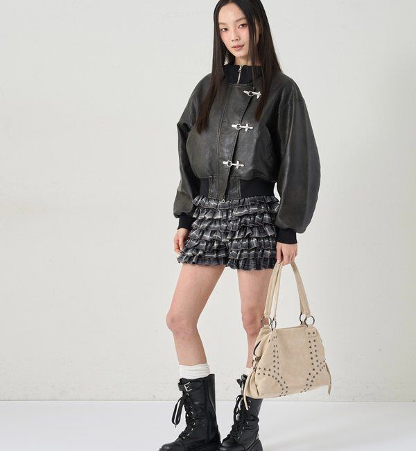  「ファイヤーマンショートブルゾン(フェイクレザー/デニム)」|ブルゾン・スタジャン|