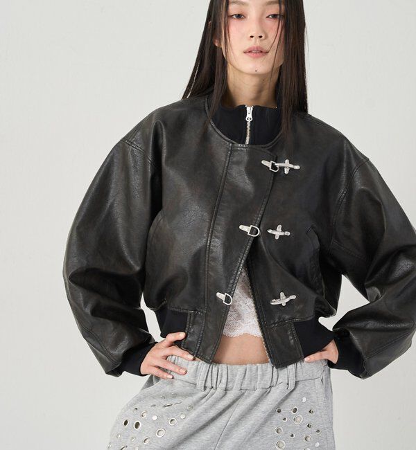  「ファイヤーマンショートブルゾン(フェイクレザー/デニム)」|ブルゾン・スタジャン|