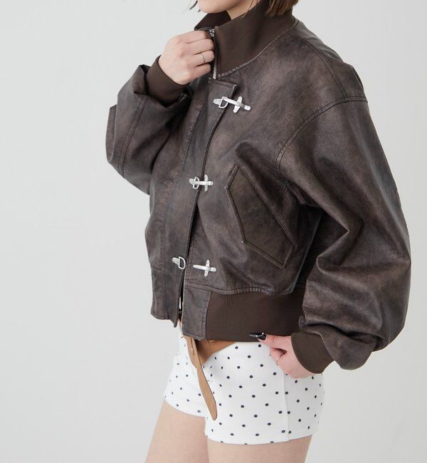  「ファイヤーマンショートブルゾン(フェイクレザー/デニム)」|ブルゾン・スタジャン|