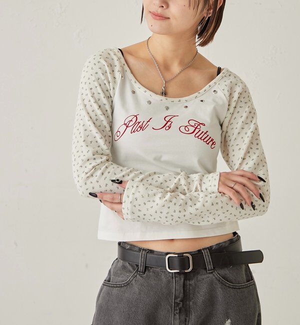  「ワッフルフラワーラグランロゴトップス」|Tシャツ・カットソー|
