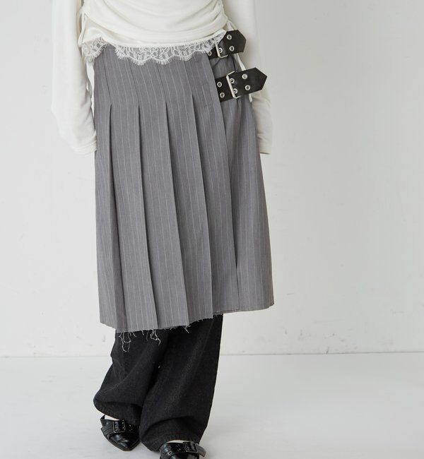  「ダブルベルトミディプリーツスカート」|スカート|
