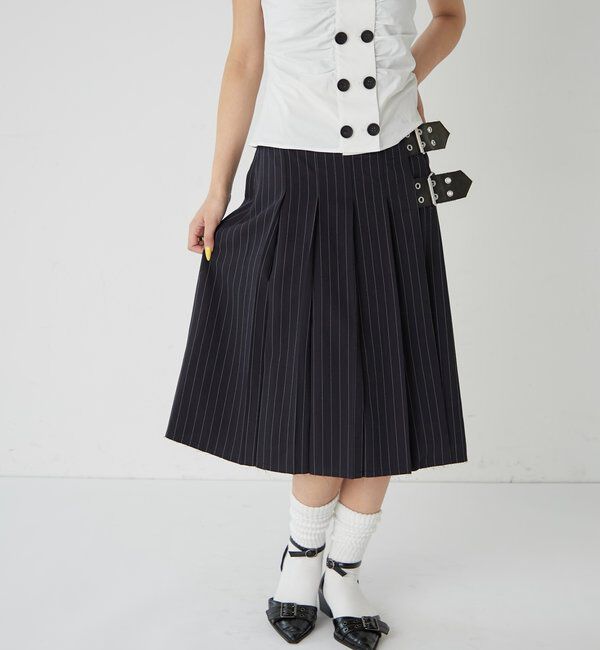  「ダブルベルトミディプリーツスカート」|スカート|
