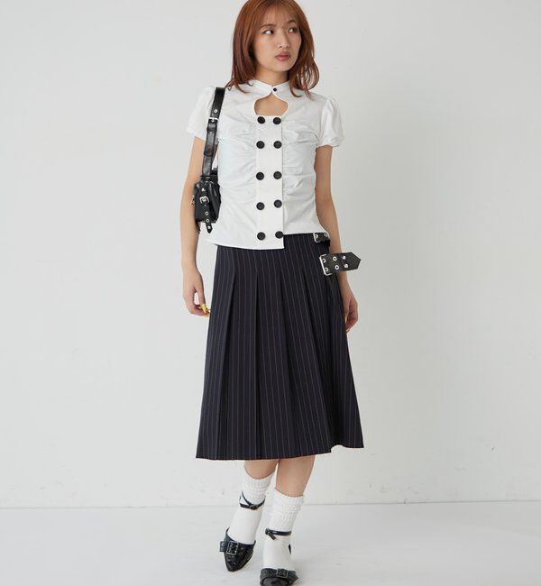  「ダブルベルトミディプリーツスカート」|スカート|