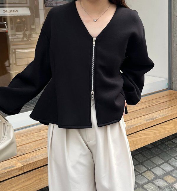  「【スタイルアップが叶う/伸縮性◎】ペプラムジップカーディガン」|Tシャツ・カットソー|