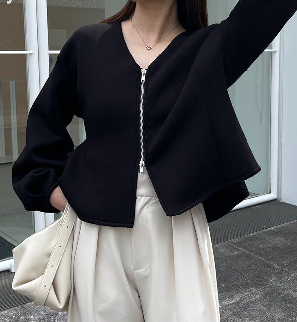 「【スタイルアップが叶う/伸縮性◎】ペプラムジップカーディガン」|Tシャツ・カットソー|