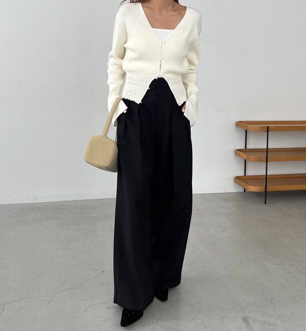  「【スタイルアップ効果◎】裾シャーリングリブカーディガン」|カーディガン|