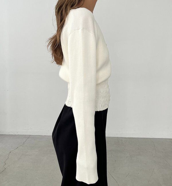  「【スタイルアップ効果◎】裾シャーリングリブカーディガン」|カーディガン|