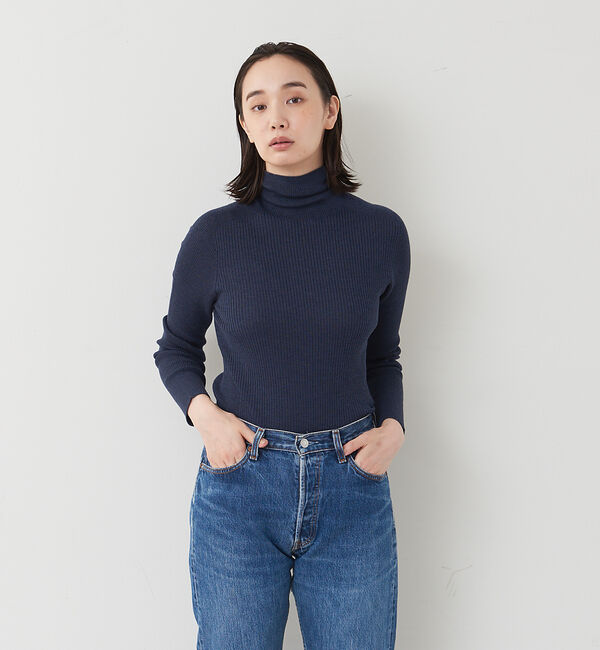 collex「ピュアウールリブタートルニット」|ニット・セーター|ダークネイビー