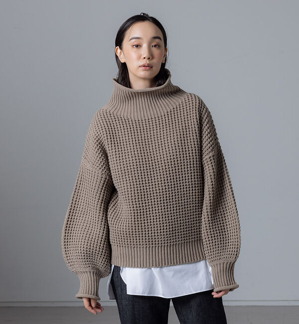 collex「ワッフルタートルニットプルオーバー」|ニット・セーター|ベージュ
