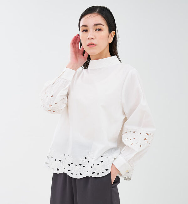collex「レース切替スタインドカラーブラウス」|シャツ・ブラウス|