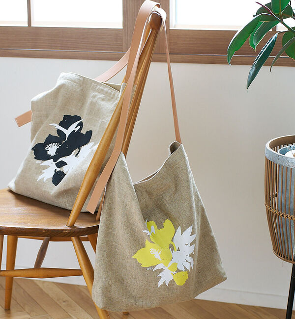collex「ボタニカルプリントリネントートバッグ」|ショルダー・メッセンジャー|イエロー