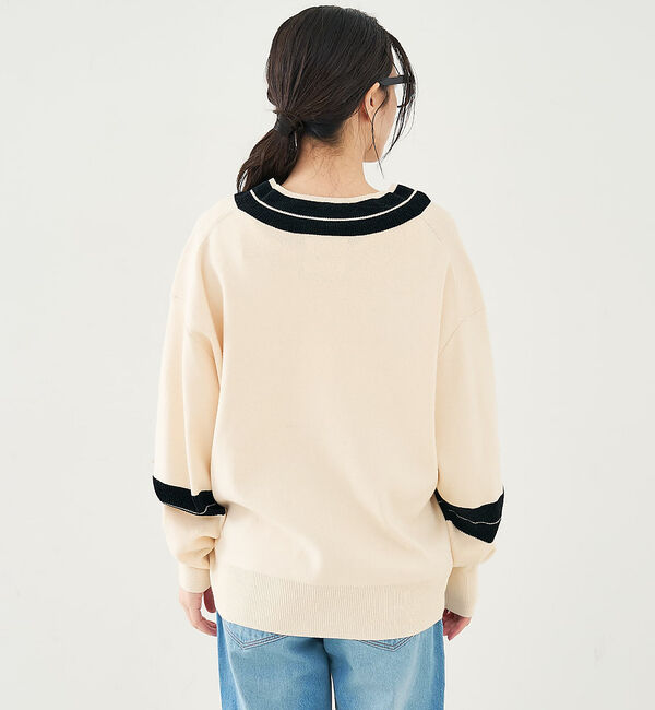 collex「配色ラインVネックニットプルオーバー」|ニット・セーター|