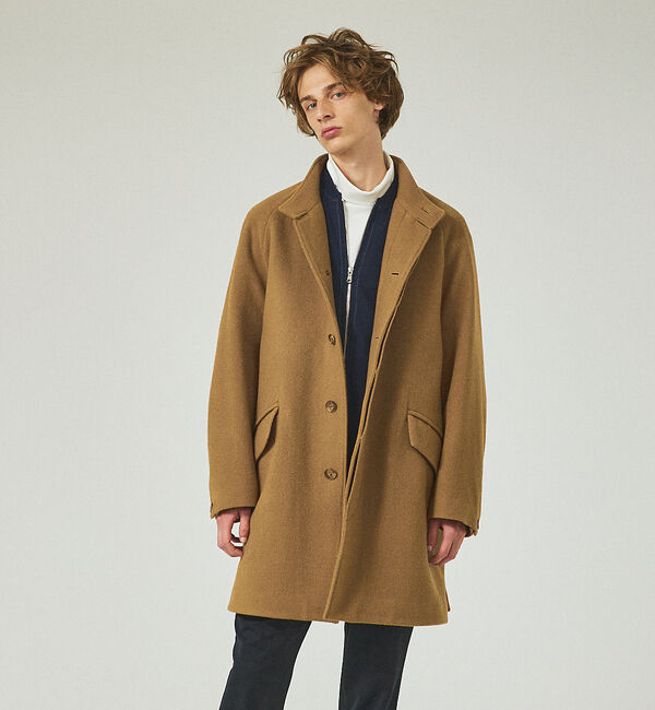 ABAHOUSE「【メリノウール】リバースカルゼ メルトン スタンドカラーコート」|その他|キャメル