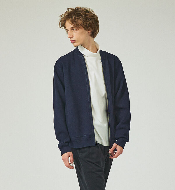 ABAHOUSE「【ニットスウェット】ハイショクステッチ ニットブルゾン/ クルーカーディガン」|ニット・セーター|