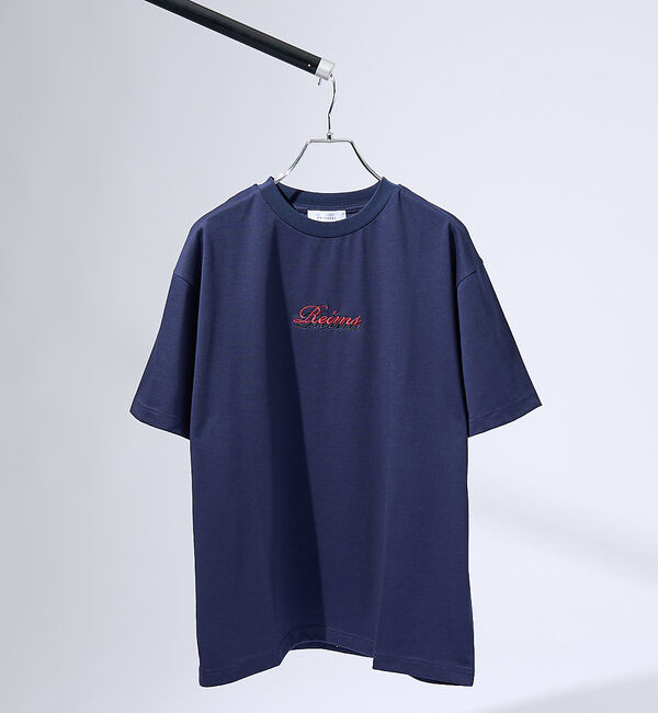 ABAHOUSE「レタリングステッチ刺繍　半袖Tシャツ」|Tシャツ・カットソー|ネイビー