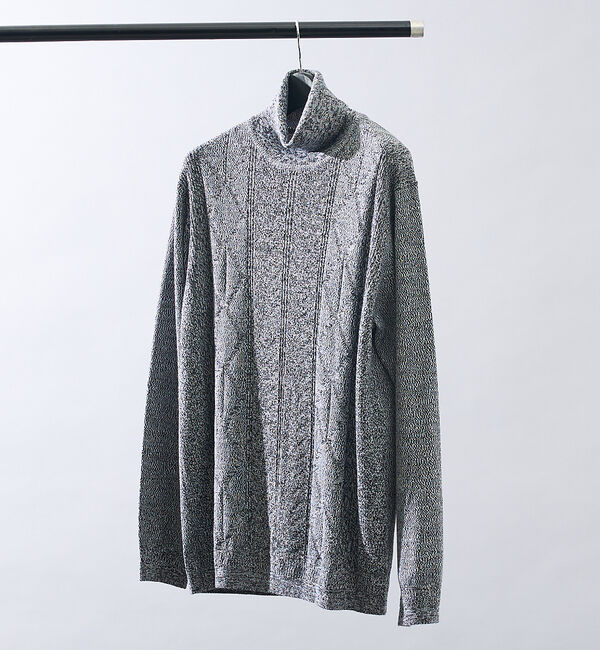 ABAHOUSE「Pure Merino ハイゲージ タートルネックニット / ケーブルニット」|ニット・セーター|グレー