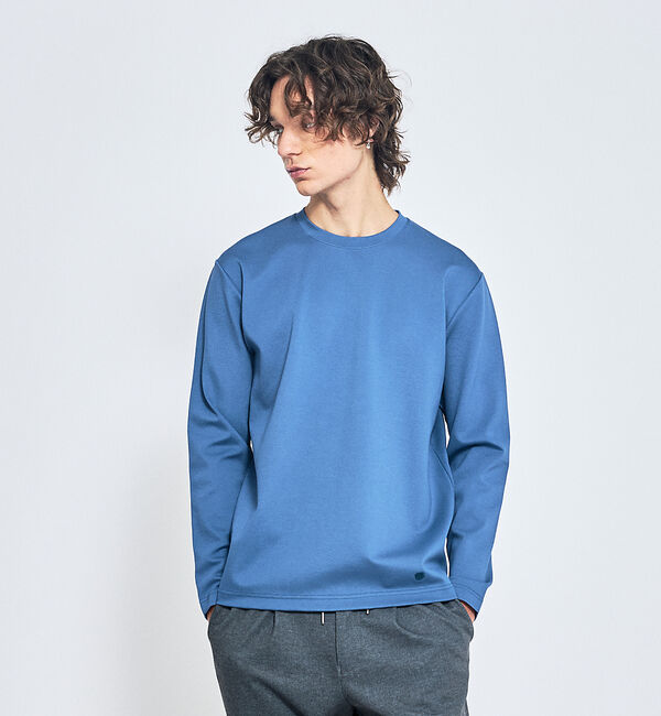 ABAHOUSE「Eco Vero ストレッチポンチ ロンT / クルーネック」|Tシャツ・カットソー|ブルー
