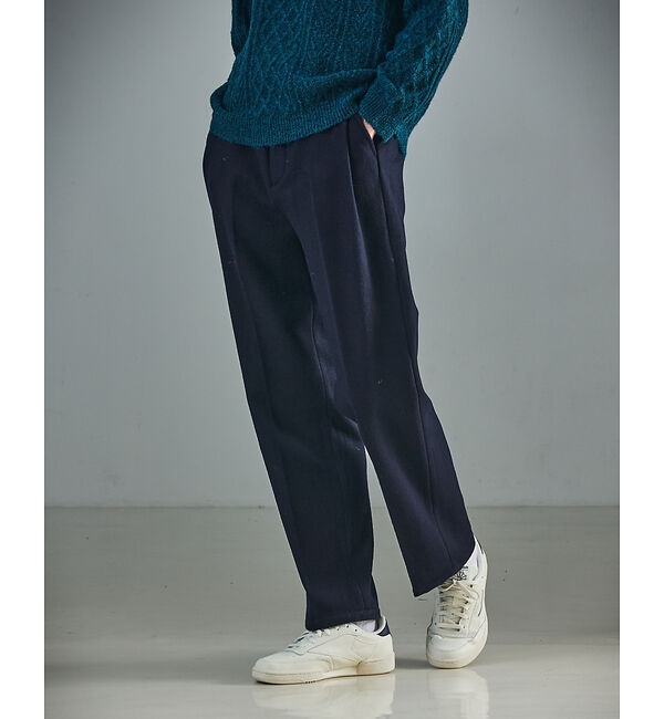 ABAHOUSE「【セットアップ対応】ウールミルド ボリュームタック ワイドスラックス」|その他|ネイビー