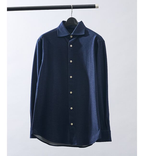 ABAHOUSE「【ON/OFF兼用】ドレスニット ネルツイル＆チェック ワイドカラーシャツ /」|シャツ・ブラウス|インディゴ