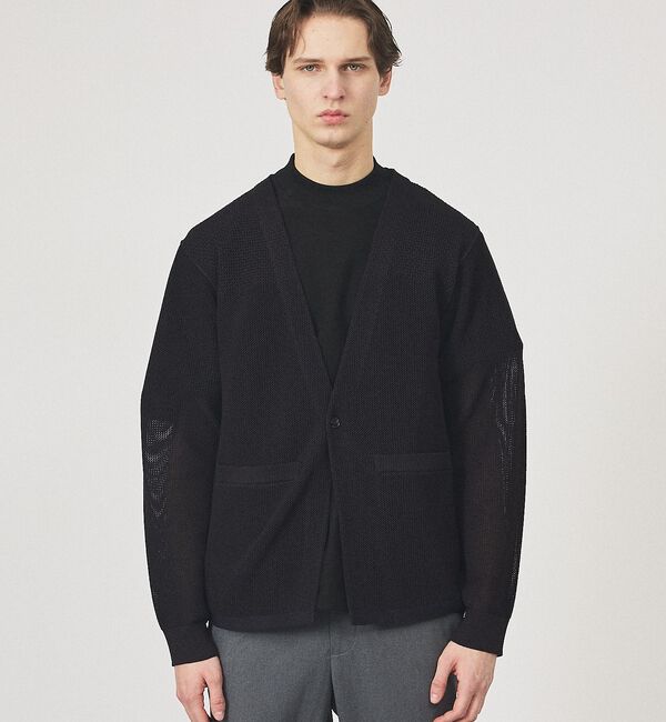 ABAHOUSE「2トーン シアーメッシュ 1ボタン カーディガン」|カーディガン|