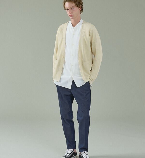 ABAHOUSE「2トーン シアーメッシュ 1ボタン カーディガン」|カーディガン|