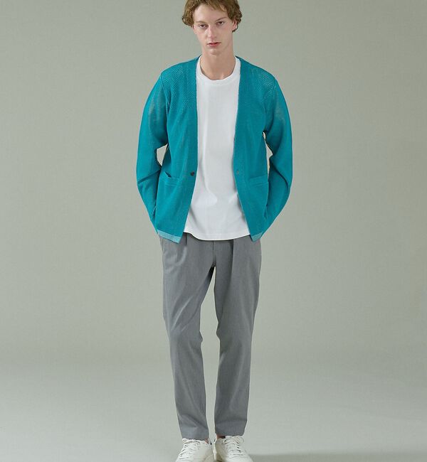 ABAHOUSE「2トーン シアーメッシュ 1ボタン カーディガン」|カーディガン|