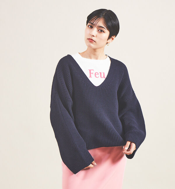 Rouge vif「片畦2WAYローゲージニット」|ニット・セーター|ネイビー