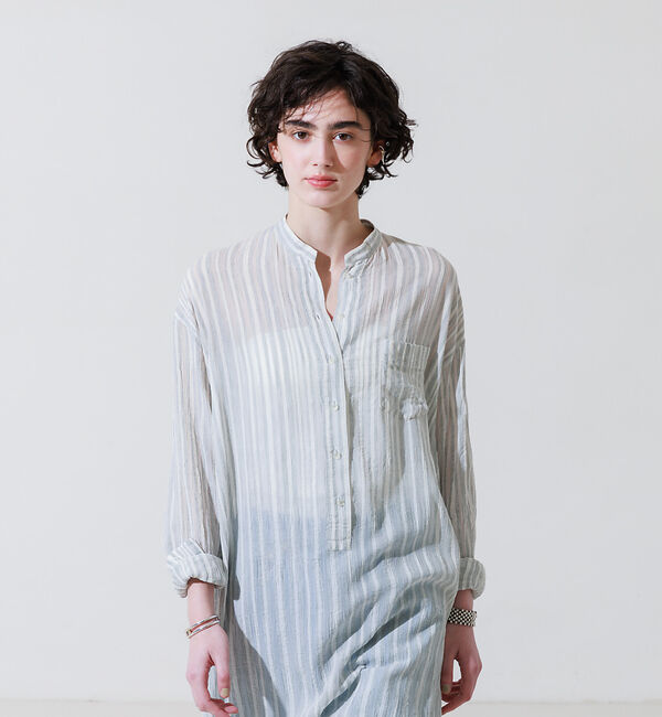 Rouge vif「シルク混シアーストライプ楊柳ワンピース」|ワンピース|