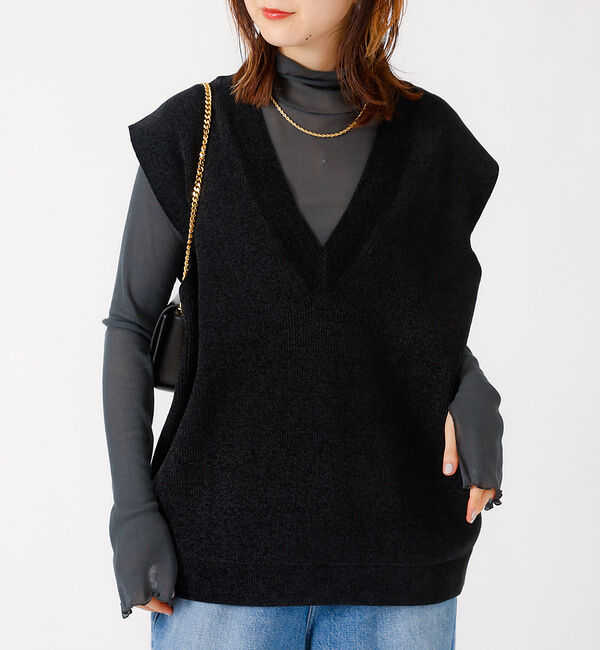 Rouge vif「モールニット片畔ベスト」|ベスト・ジレ|ブラック