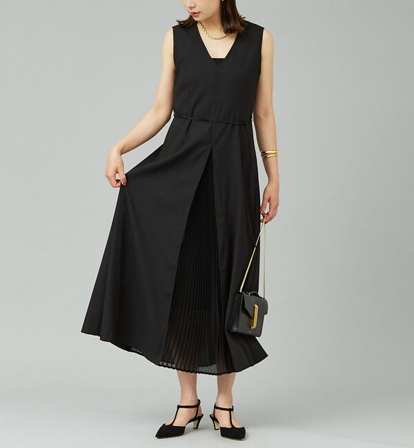 Rouge vif「ジョーゼットプリーツコンビワンピース」|ワンピース|ブラック