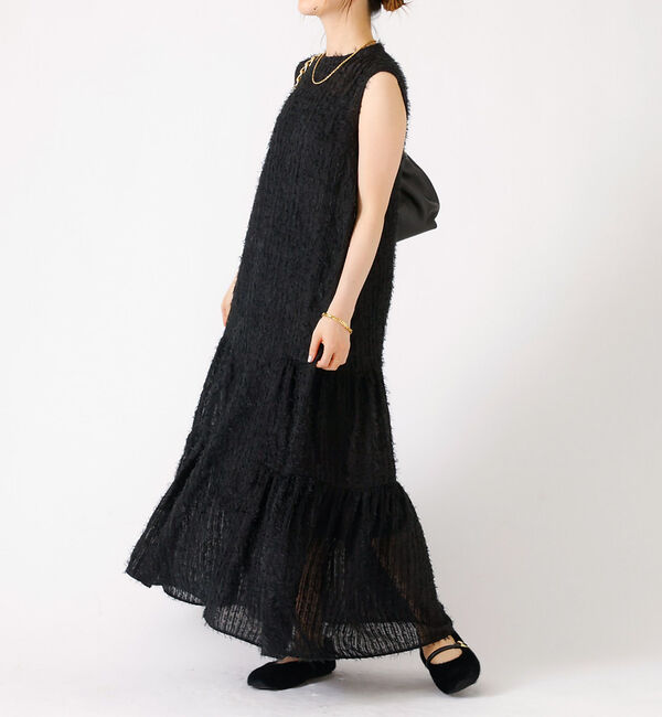 Rouge vif「フェザーノースリーブワンピース」|ワンピース|ブラック