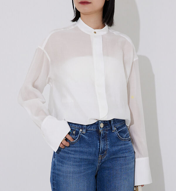 Rouge vif「ライトシアーサテンコンビシャツ」|シャツ・ブラウス|オフホワイト