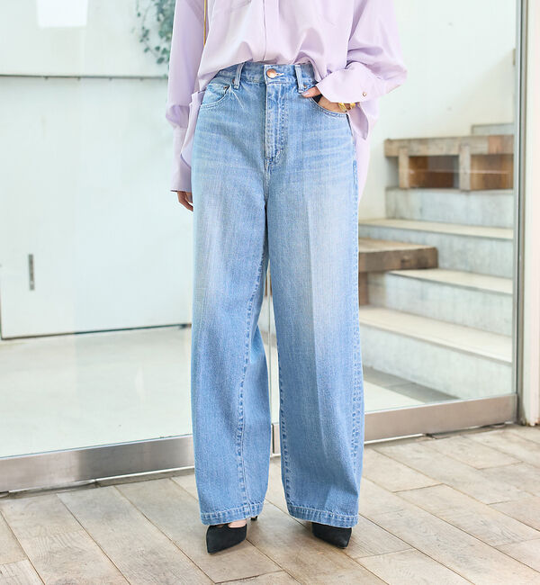 Rouge vif「【RED CARD/レッドカード】Slogan ルーズストレートデニム」|デニム|ライトブルー