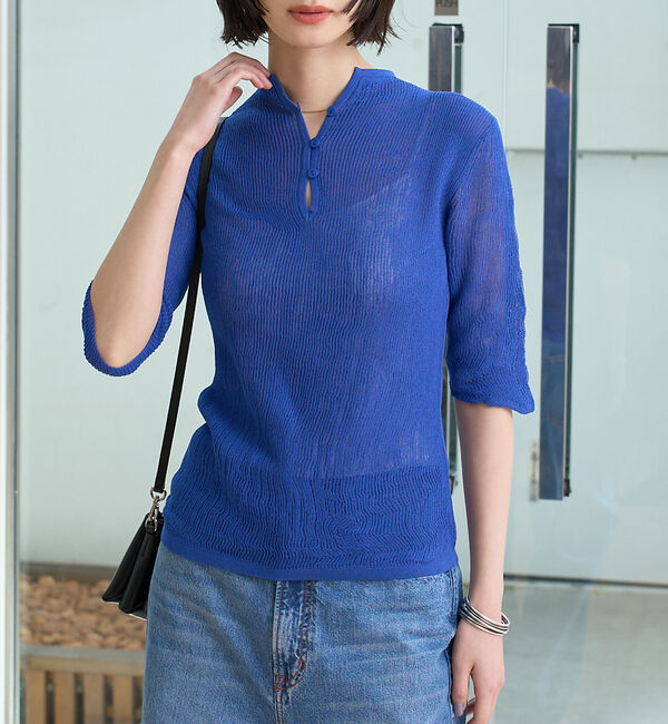 Rouge vif「両畦スリットシアーニットプルオーバー」|ニット・セーター|ブルー