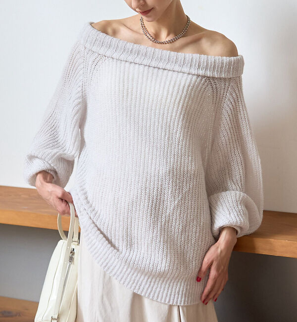 Rouge vif「モヘア混オフショルラメニットプルオーバー」|ニット・セーター|オフホワイト