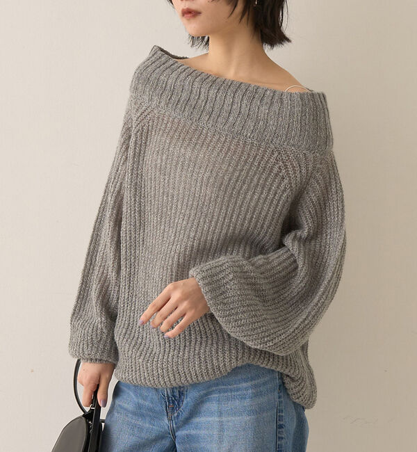 Rouge vif「モヘア混オフショルラメニットプルオーバー」|ニット・セーター|グレージュ