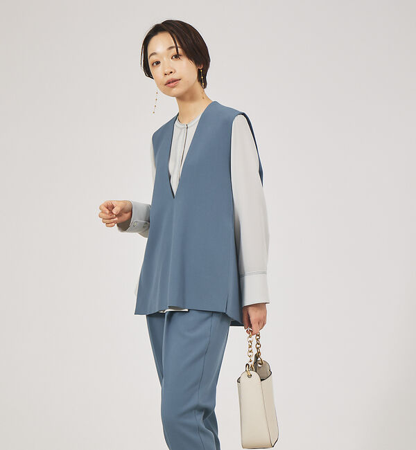 qualite「【セットアップ対応】ダブルクロススリットジレ」|ベスト・ジレ|ブルーグレー