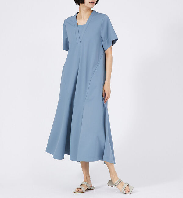 qualite「Vネックマーメイドワンピース」|ワンピース|ブルーグレー